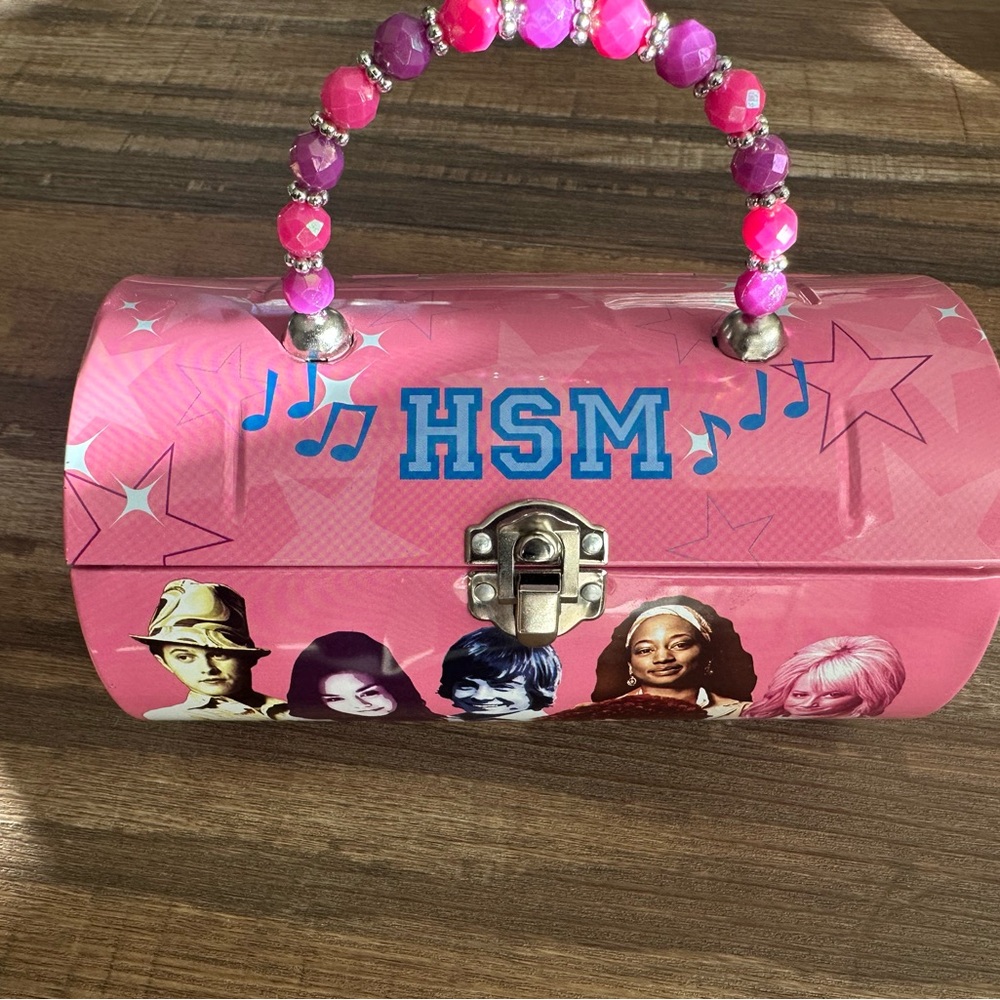 Pink HSM Themed Handbag with Beaded Handle Roll Tin High School Musical